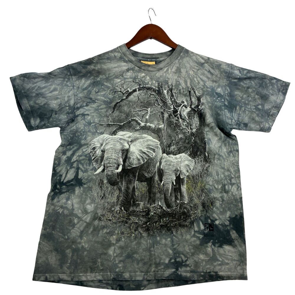 The Mountain Elephant T Shirt Mens L Gray Tie Dye Wildlife Graphic USA Printed